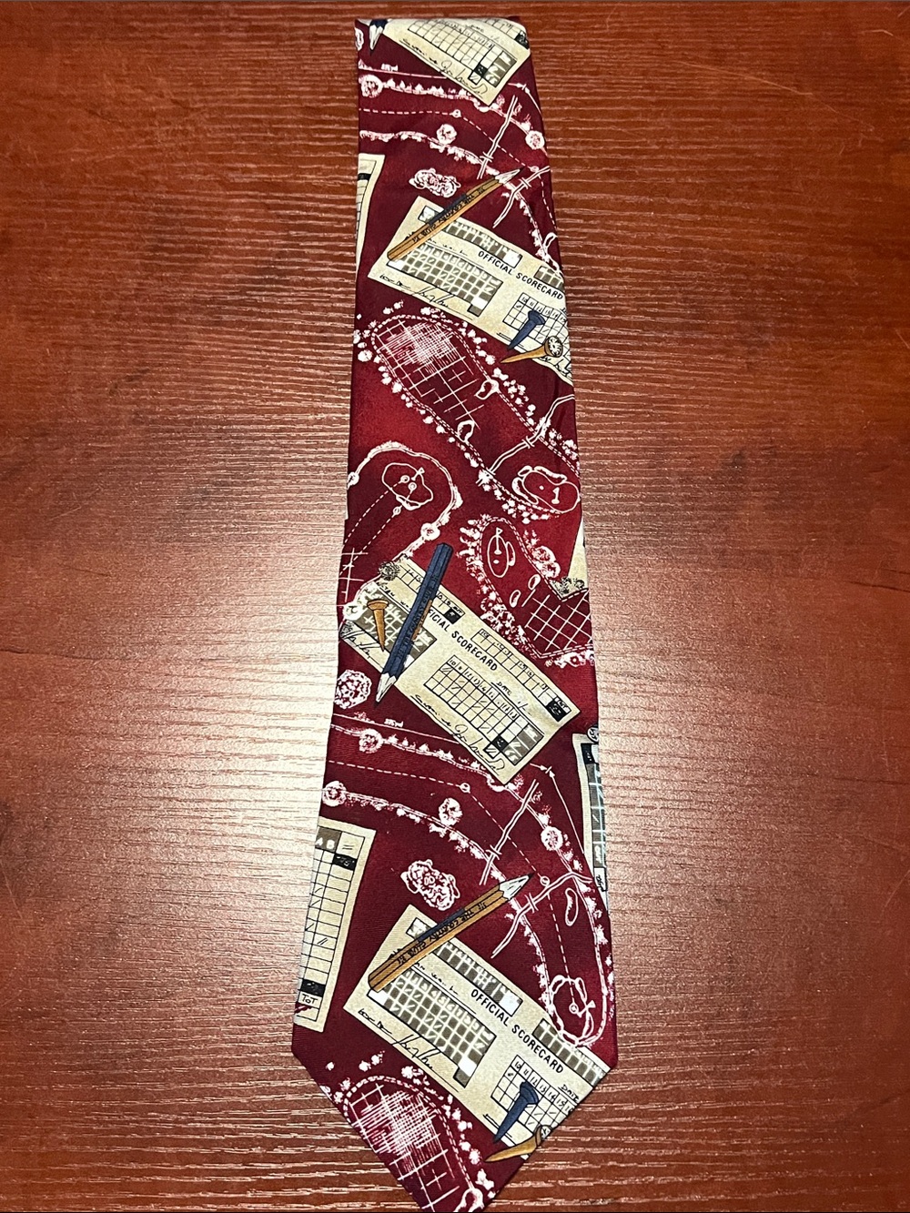 Chaps Ralph Lauren Burgundy Novelty golf Scorecard & Pencil Tie